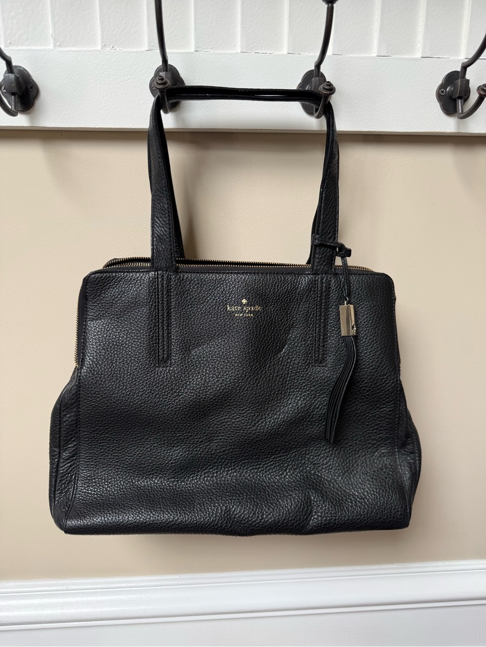 kate spade Black Pebbled Leather Tote with Gold Accent